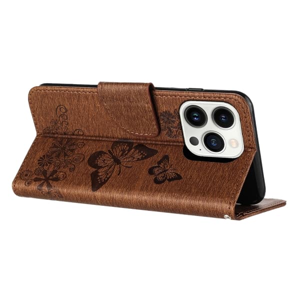 Redmi Note 14 5G - Flip Läderfodral med Fjärilsprägling Brun
