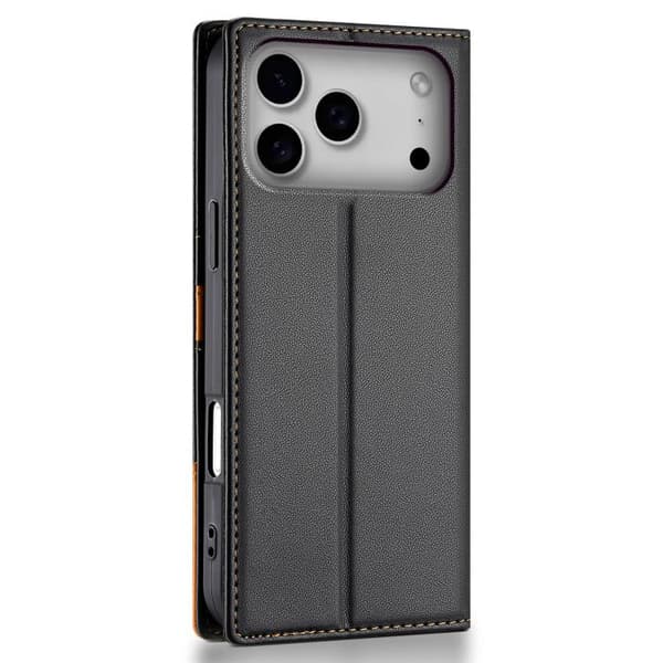 iPhone 18 Pro / iPhone 17 Pro Skal läderfodral N.BEKUS P3 RFID med magnetisk flip Svart