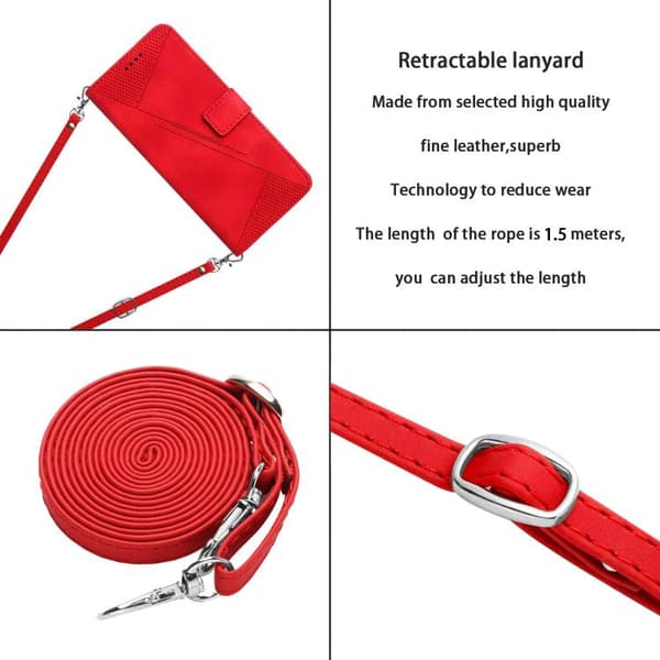 iPhone 18 Pro Max / iPhone 17 Pro Max Skal Läderfodral med Lanyard - Drömtriangel Röd