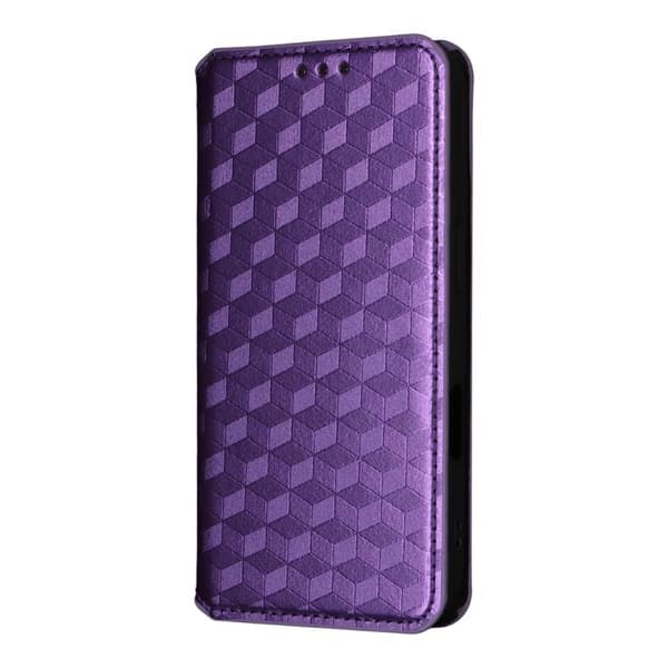 iPhone 18 Pro Max / iPhone 17 Pro Max Skal läderfodral med kubisk rutmönster Purpur