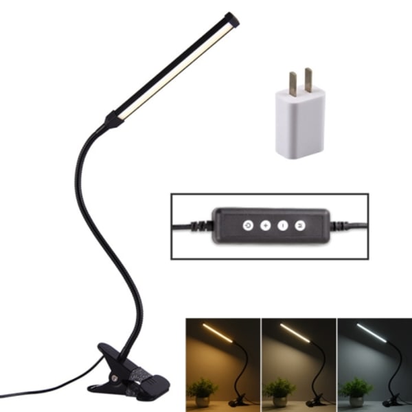 LED-skrivbordslampa 8W Fällbar Justerbar USB Laddning Ögonskydd Bordslampa, USB Laddningsversion + Strömplugg (Svart)