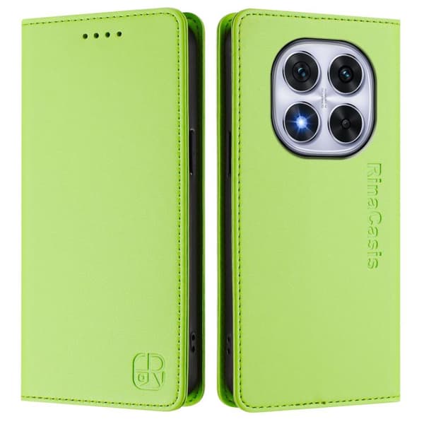 Redmi Note 14 Pro 4G RC01 - Dubbelvikts Magnetisk RFID Läderfodral Gräsgrön