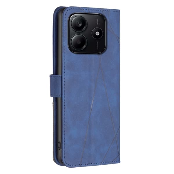 Redmi Note 14 5G - Magnetisk Spänne med Rhombus Textur Läderfodral Blå