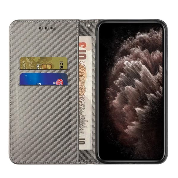 Redmi Note 14 Pro 4G - Magnetisk Flip Läderfodral med Kolfibertextur Grå