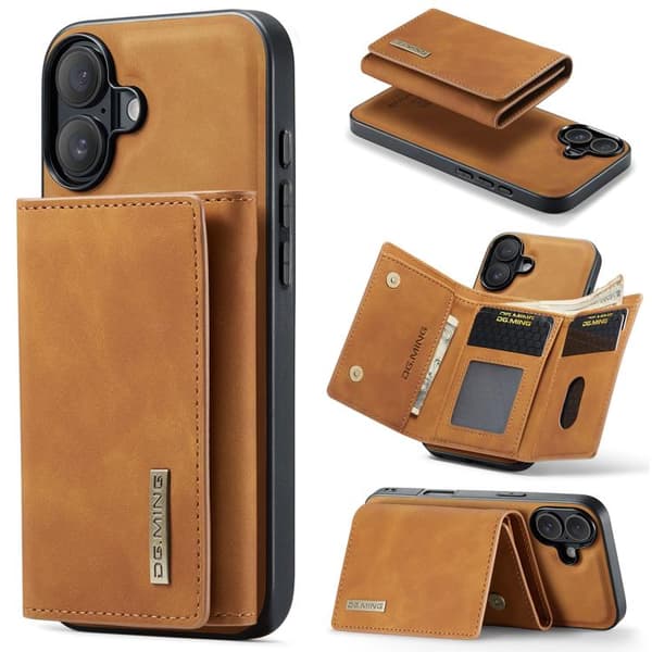 iPhone 17 Skal läderfodral DG.MING M1 Series 3-Fold Multi Card Wallet Brun