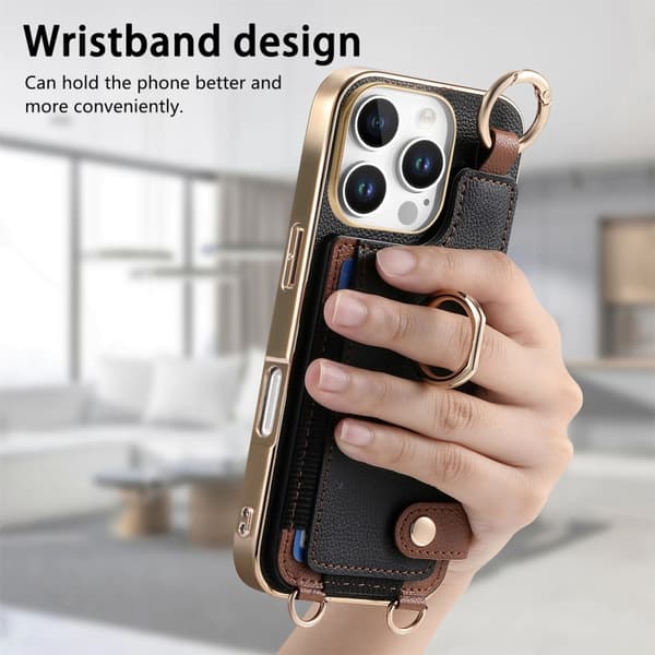iPhone 16 Pro Skal med Mode Ring och Hängslinga Svart