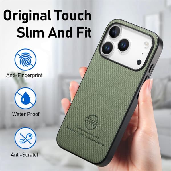 iPhone 18 Pro Max / iPhone 17 Pro Max Twill Fabric Läder Skal Grön