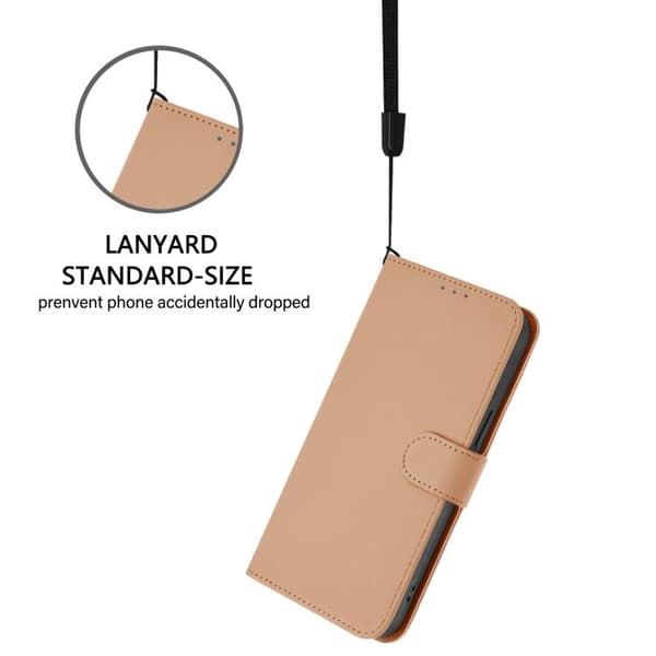 iPhone 17 Skal läderfodral - solid färg med lanyard Naken