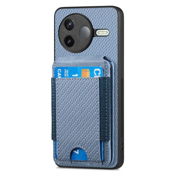 Redmi K80 / Poco F7 Pro - Kolfiber Vertikal Flip Plånboksfodral med Ställfunktion Blå