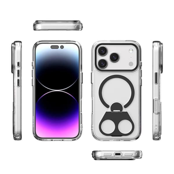 iPhone 18 Pro Max / iPhone 17 Pro Max Skal med Hög Transparent MagSafe TPU och 360 Graders Rotating Ringhållare Silver