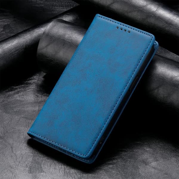 iPhone 18 Pro Max / iPhone 17 Pro Max Skal läderfodral - solid färg med magnetisk RFID Blå