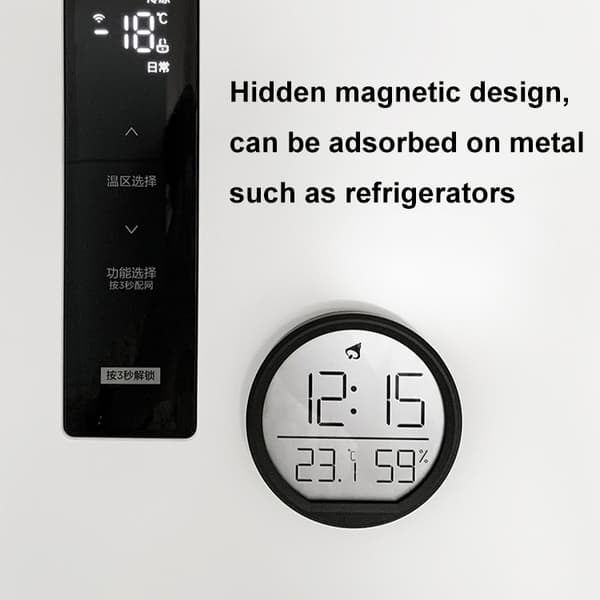 Smal magnetisk termometer och hygrometer klocka hem väggmonterad elektronisk klocka (vit)