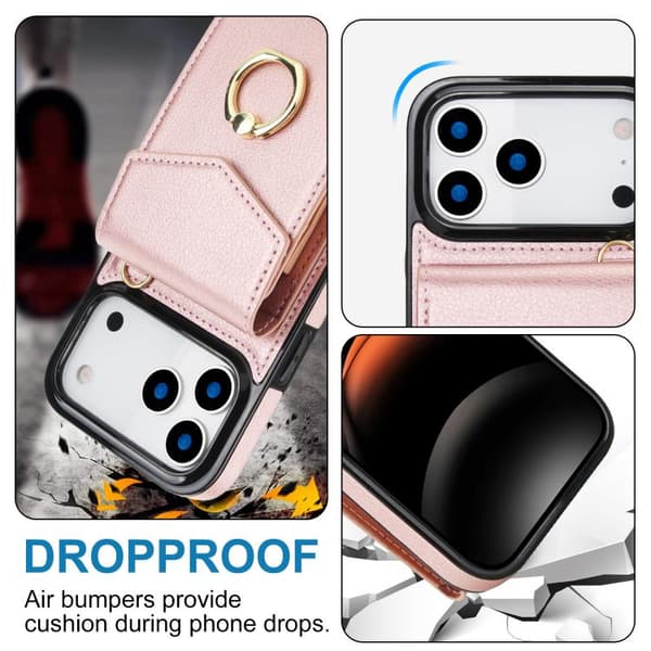 iPhone 18 Pro Max / iPhone 17 Pro Max Skal med Ringhållare och RFID-kortfack Roséguld