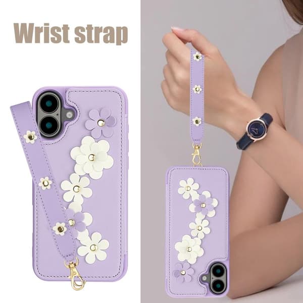 iPhone 17 Skal läderfodral med blommönster Purpur