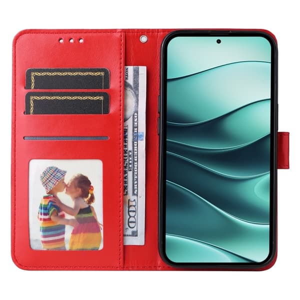 Redmi Note 14 5G - Prägad Solros Läderfodral Röd