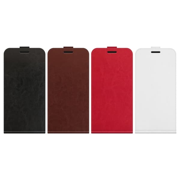 iPhone 17 Pro Max Skal Läderfodral med R64 Textur och Vertikal Flip Vit
