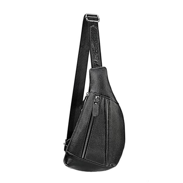 6019 Litchi Textur Äkta Läder Crossbody Bröstväska För Män Svart