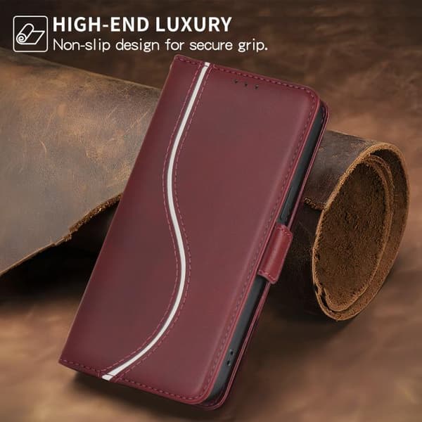 iPhone 18 Pro / iPhone 17 Pro Skal läderfodral med sidobuckle S-kurva Röd