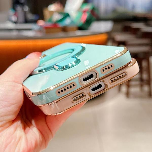 iPhone 16 Pro Max Solid Color Elektropläterad Metallhållare Skal Rosrosa