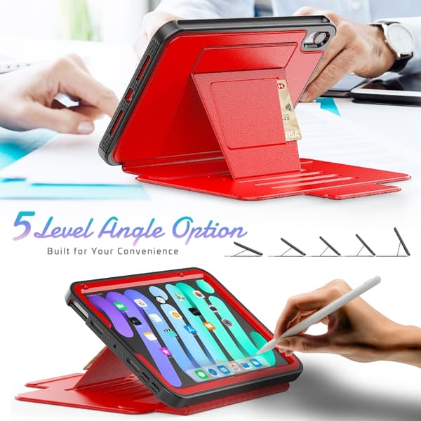 iPad mini 6 / mini 2024 Skal - Smart B Magnetiskt Läderfodral Röd