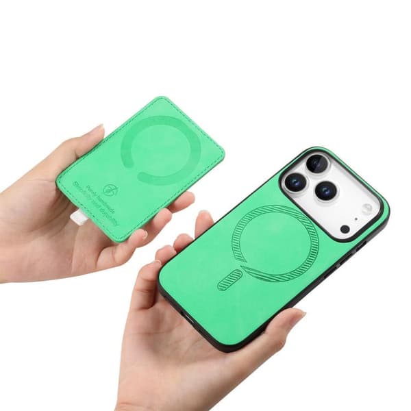 iPhone 18 Pro Max / iPhone 17 Pro Max Retro Cross Läder Ring Sidoficka MagSafe Skal Grön