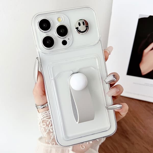 iPhone 16 Pro Max Electropläterad Kortväska Ringhållare TPU Skal Transparent