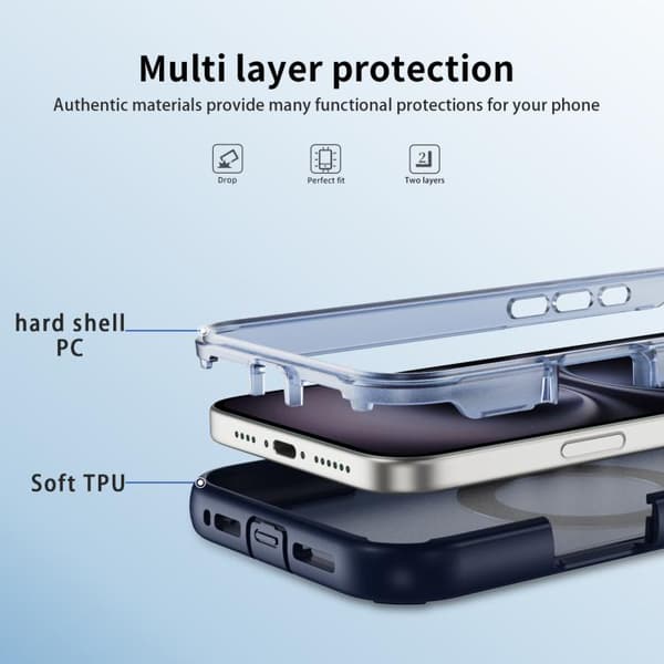 iPhone 17 Skal Defend Rugged Gear Holder MagSafe Blå + Transparent Blå