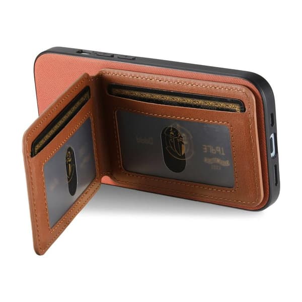 iPhone 18 Pro / iPhone 17 Pro Skal - Twilltyg Läder Vertikal Flip RFID Kortficka Brun