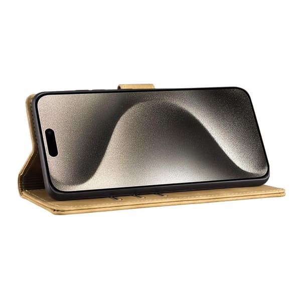 iPhone 18 Pro Max / iPhone 17 Pro Max Skal läderfodral med präglad katt och hjärta Aprikos