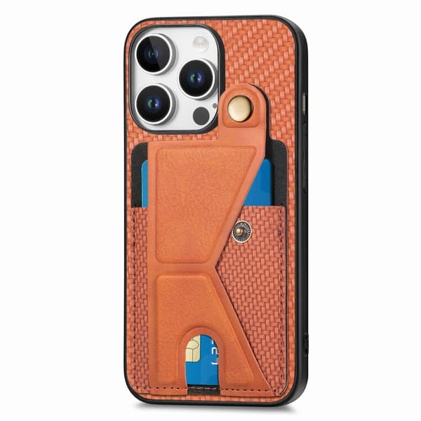 iPhone 16 Pro Max K-formad Kolfiber Plånbok Flip Card Skal Brun