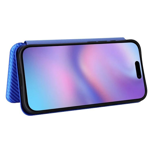 iPhone 17 Skal läderfodral - kolfibertextur Blå