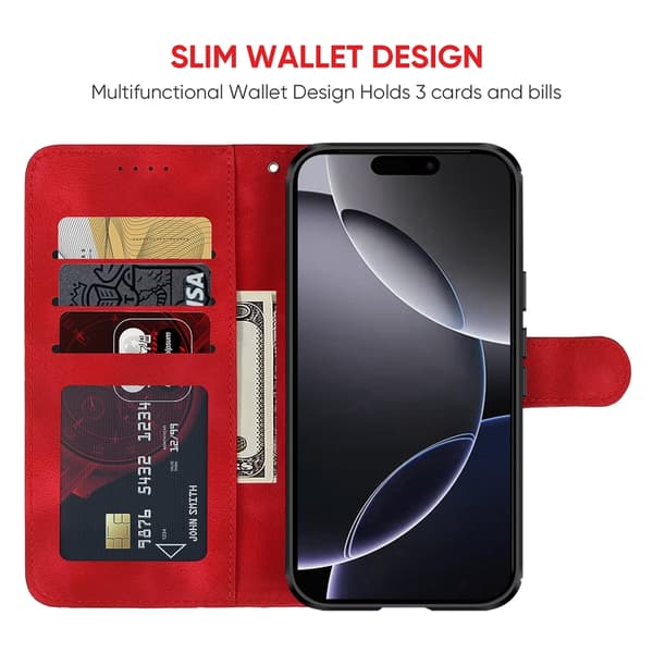 iPhone 16 Pro Max Skal Geometriska Linjer - Läder Fodral Röd