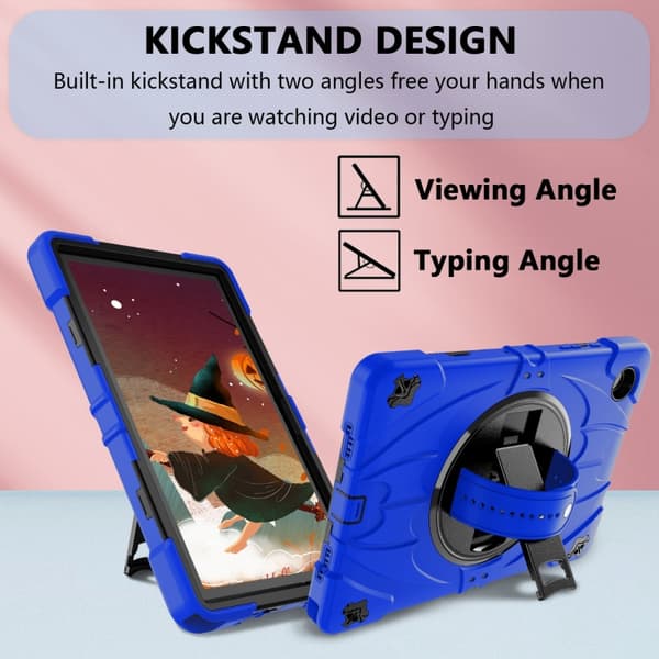 Samsung Galaxy Tab A8 Bat Hand Grip Ställning Tabletfodral Blå Svart