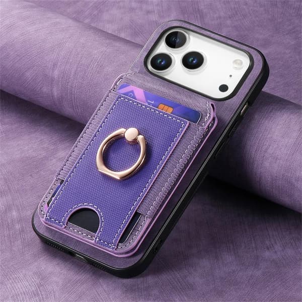 iPhone 18 Pro / iPhone 17 Pro Skal läderfodral med retro delbart magnetiskt ställ och kortficka Purpur