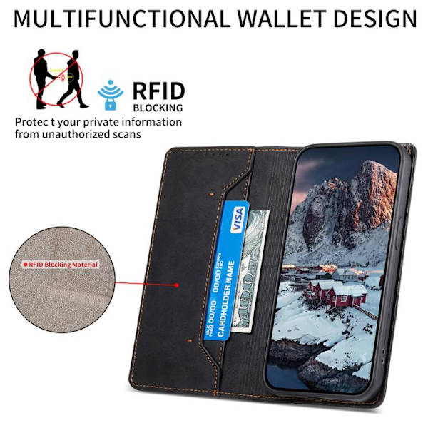 iPhone 17 Pro Max Skal läderfodral - solid färg med magnetisk RFID Svart