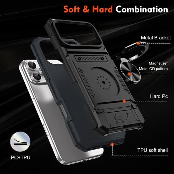iPhone 18 Pro Max / iPhone 17 Pro Max Skal TPU+PC Stötsäker med Metallringhållare Svart
