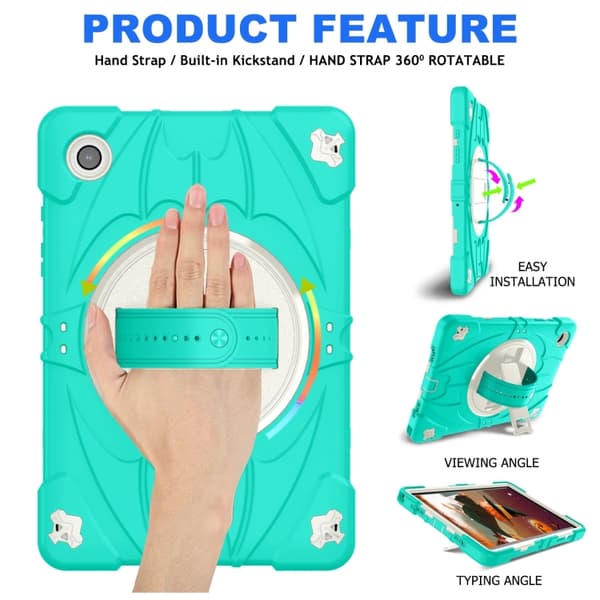 Samsung Galaxy Tab A8 Bat Hand Grip Ställning Tabletfodral Mintgrön Vit
