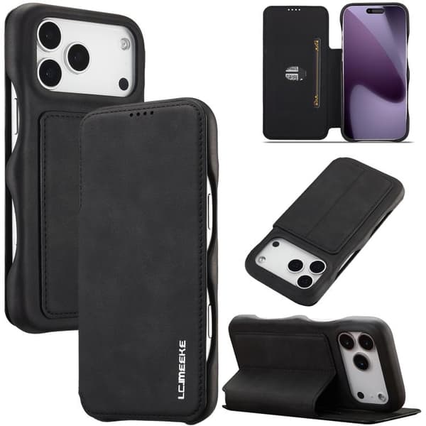 iPhone 18 Pro / iPhone 17 Pro Skal läderfodral från LC.IMEEKE Hon Ancient Series Svart