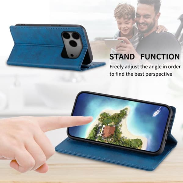 iPhone 18 Pro Max / iPhone 17 Pro Max Skal läderfodral - solid färg med magnetisk RFID Blå