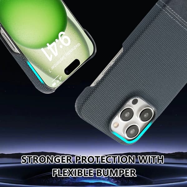 iPhone 16 Pro Max Skal PU med Stötabsorberande Stygning Mörkblå