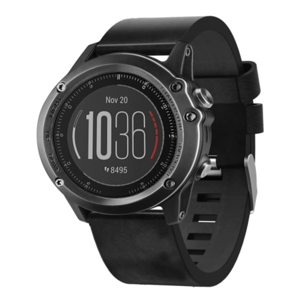För Garmin Fenix ​​3 Sapphire 26mm läder stålspänne watch Black