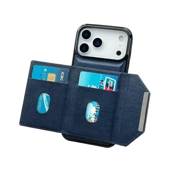 iPhone 18 Pro / iPhone 17 Pro Skal med Solid Färg och Metallspänne för Kortfack Blå