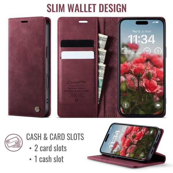 iPhone 18 Pro Max / iPhone 17 Pro Max Skal - kalvskinn med mikrofiber och RFID-skydd Röd