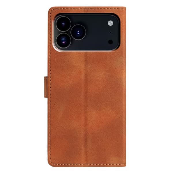 iPhone 18 Pro / iPhone 17 Pro Trianglar Prägling Skal Läderfodral Brun