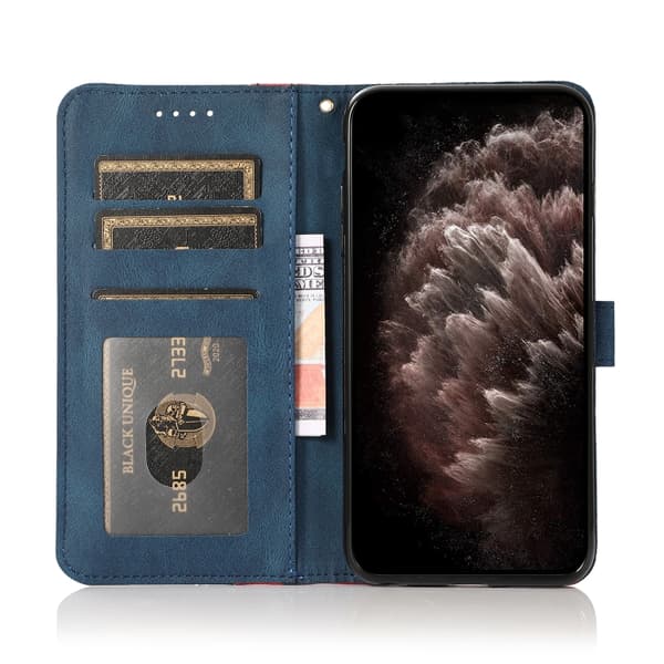 Redmi Note 14 4G - Dubbelfärgad Sömmad Läderfodral Röd Blå