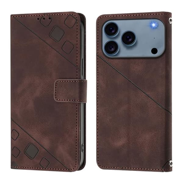 iPhone 18 Pro / iPhone 17 Pro Skal läderfodral - präglad läderkänsla Brun