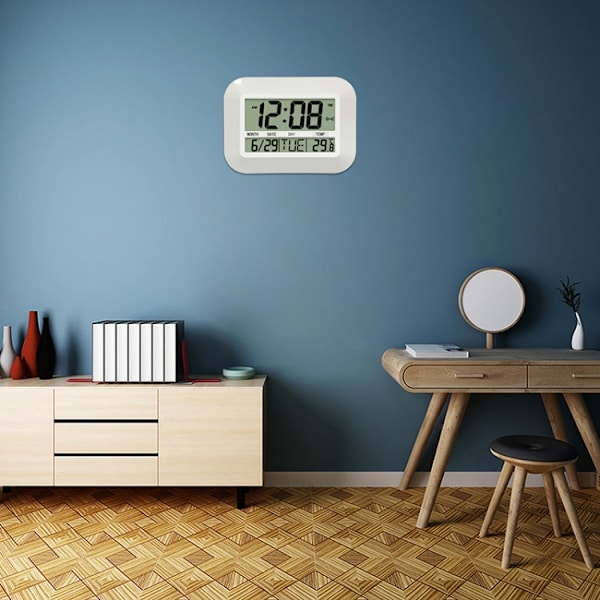 Hushåll Stor Skärm Digital Elektronisk Väggklocka Minimalistisk Vardagsrum Ljudlös Väggklocka(Vit)