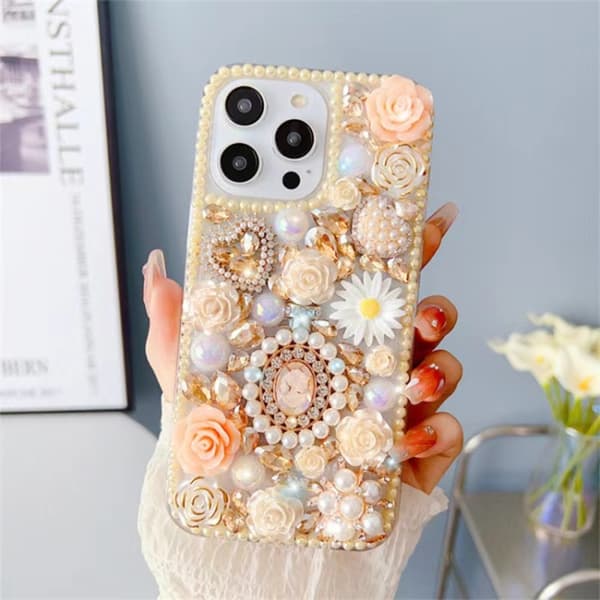 iPhone 16 Pro Diamantinlagd Ros PC Skal Gul