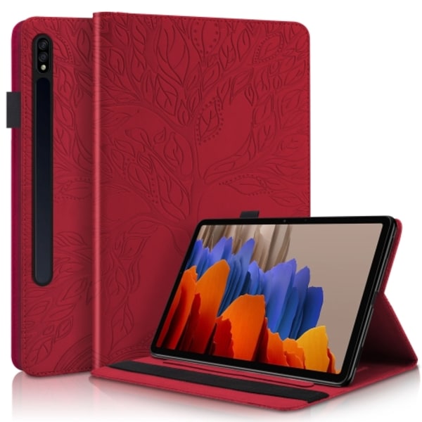 Samsung Galaxy Tab S9 / S9 FE Skal i Läder - Life Tree Series Horisontell Flip Röd