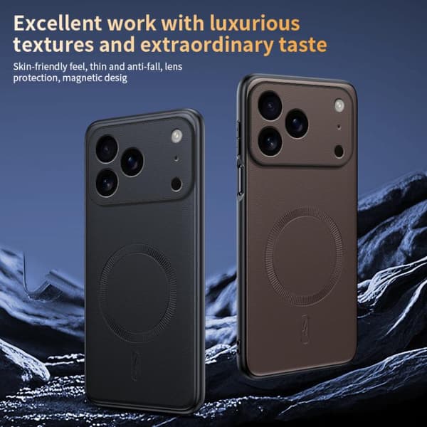 iPhone 18 Pro / iPhone 17 Pro Skal - Platt Läder med MagSafe och Stötskydd Grå